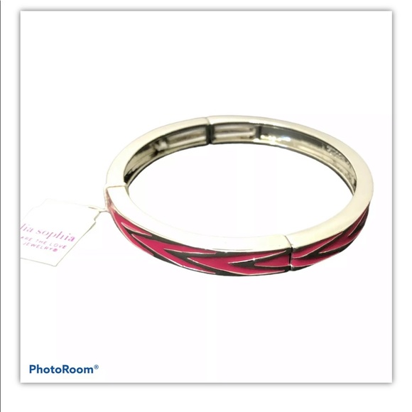 Lia Sophia Fuchsia Silver Tone Chevron Bangle Stretch Women’s bracelet - Picture 5 of 9